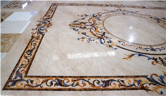 Round Water-Jet Marble Stone Inlay Medallion Lobby Floor