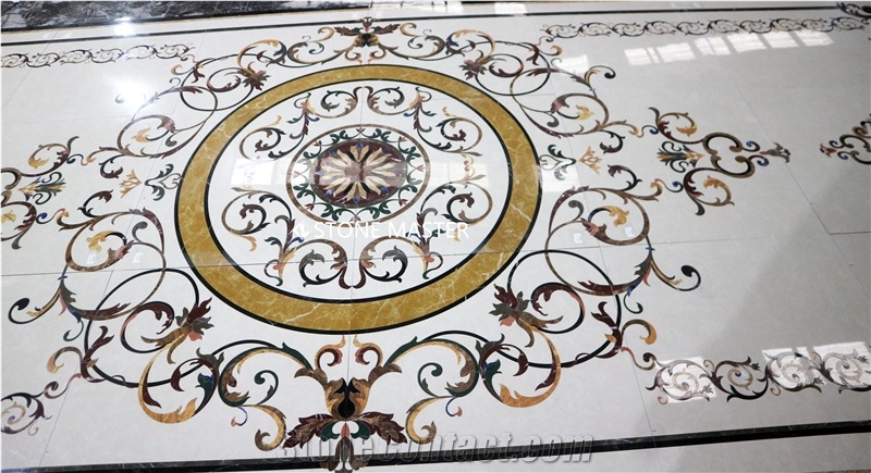Round Water-Jet Marble Stone Inlay Medallion Lobby Floor