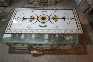 Stone Medallion Marble Inlay Small Floor Hotel Villa