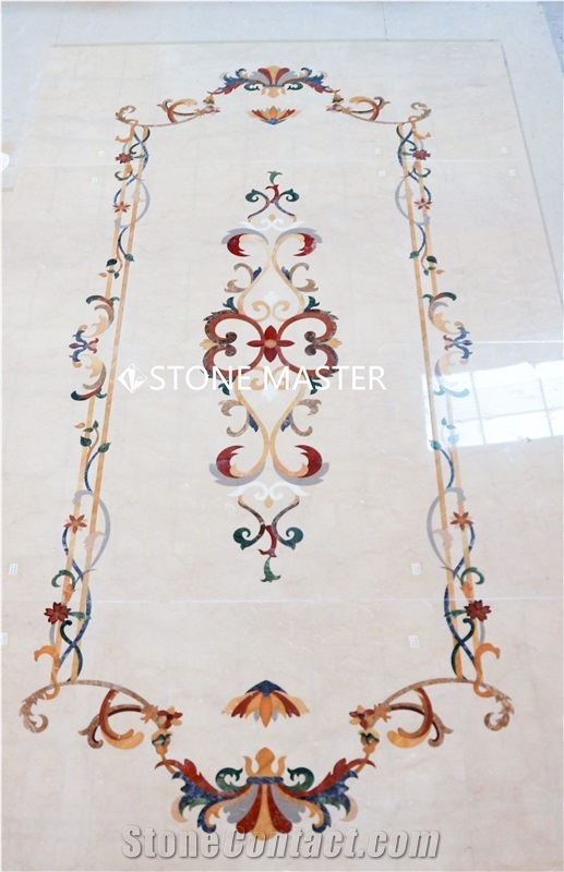 Water-Jet Marble Flower Stone Inlay Medallion  Corridor