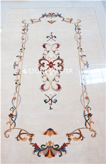 Water-Jet Marble Flower Stone Inlay Medallion  Corridor