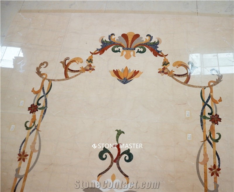 Water-Jet Marble Flower Stone Inlay Medallion  Corridor