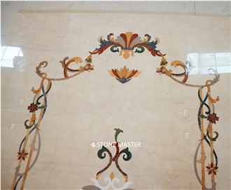 Water-Jet Marble Flower Stone Inlay Medallion  Corridor