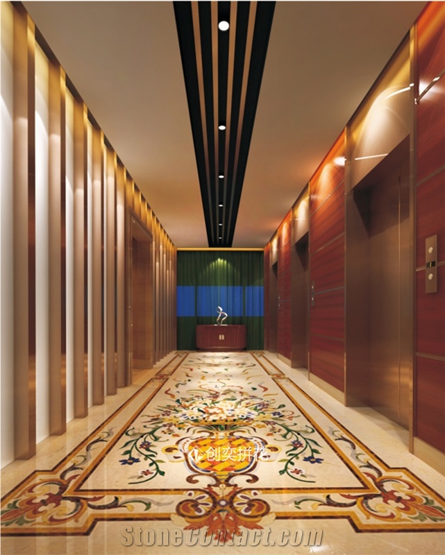 Water-Jet Marble Flower Stone Inlay Medallion  Corridor