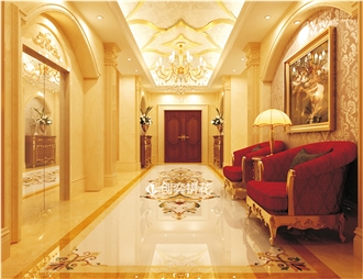 Water-Jet Marble Flower Stone Inlay Medallion  Corridor