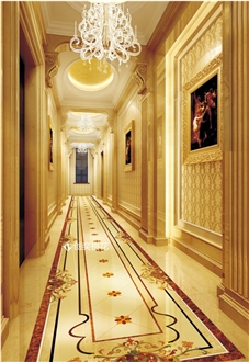 Water-Jet Marble Inlay Medallion Corridor Floor Hotel