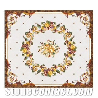Water-Jet Marble Inlay Medallion Floor Rosso Alicante