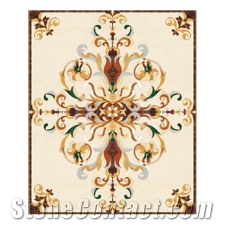 Water-Jet Marble Inlay Medallion Floor Rosso Alicante