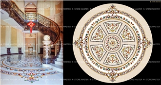 Water-Jet Marble Inlay Medallion Floor Rosso Alicante