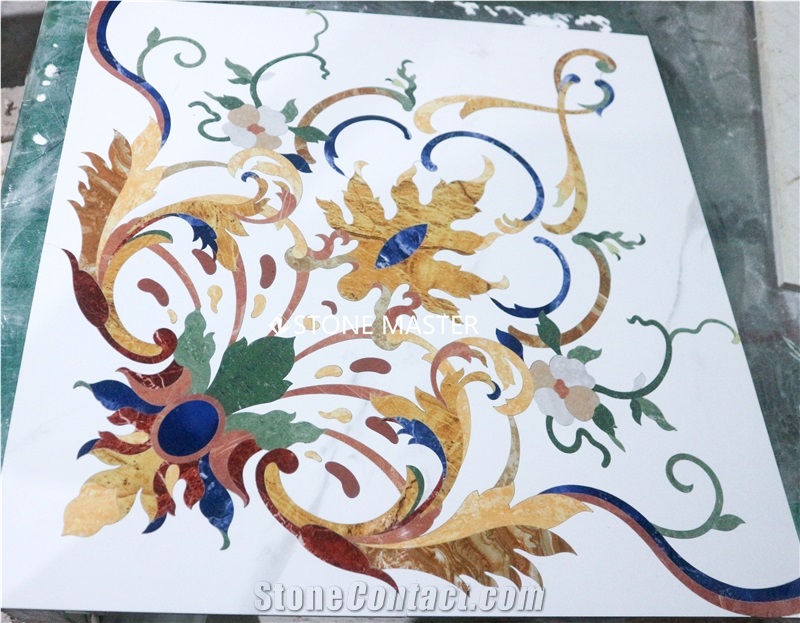 Water-Jet Marble Stone Inlay Medallion Corridor Stunning