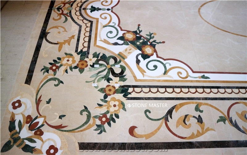 Water-Jet Marble Stone Inlay Medallion Square Lobby Floor