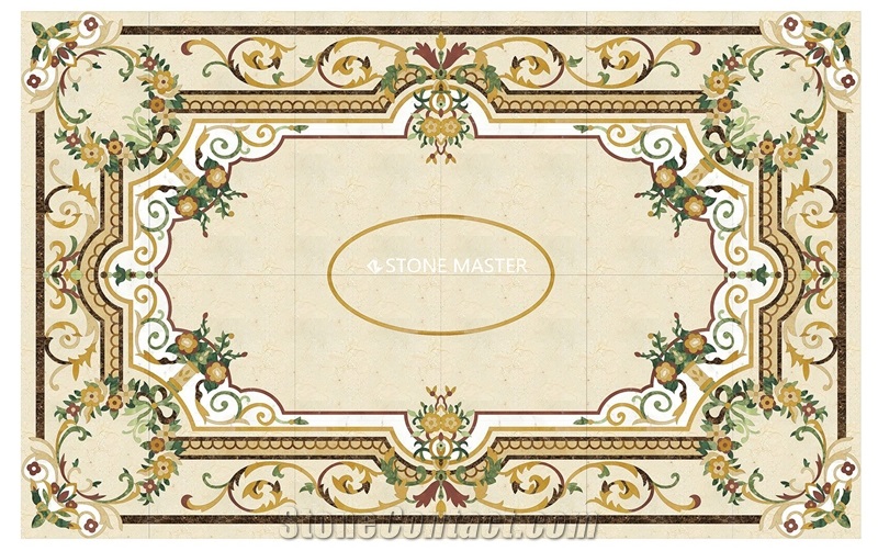 Water-Jet Marble Stone Inlay Medallion Square Lobby Floor