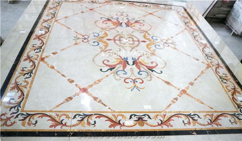 Water-Jet Marble Stone Inlay Medallion Square Lobby Floor
