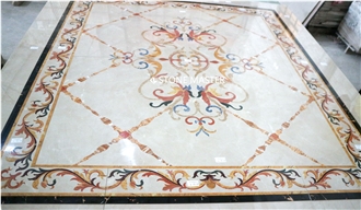 Water-Jet Marble Stone Inlay Medallion Square Lobby Floor