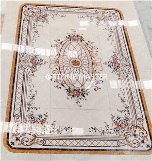 Water-Jet Marble Stone Inlay Medallion Square Lobby Floor