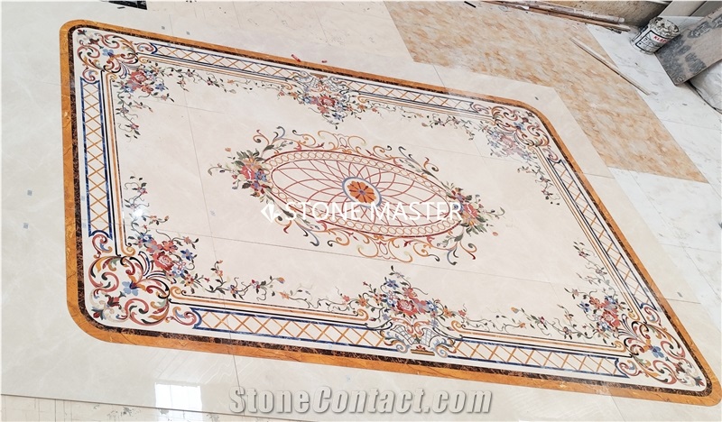 Water-Jet Marble Stone Inlay Medallion Square Lobby Floor