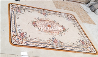 Water-Jet Marble Stone Inlay Medallion Square Lobby Floor