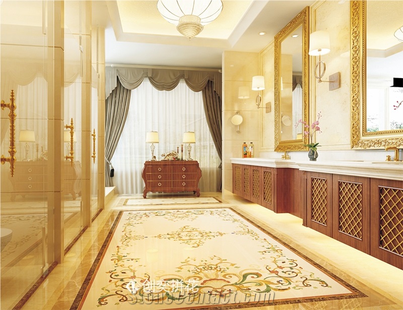 Waterjet Marble Inlay Carpet Medallion Floor Stone