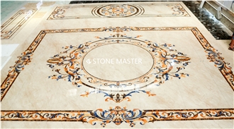 Waterjet Marble Inlay Medallion Carpet Flower Floor Villa