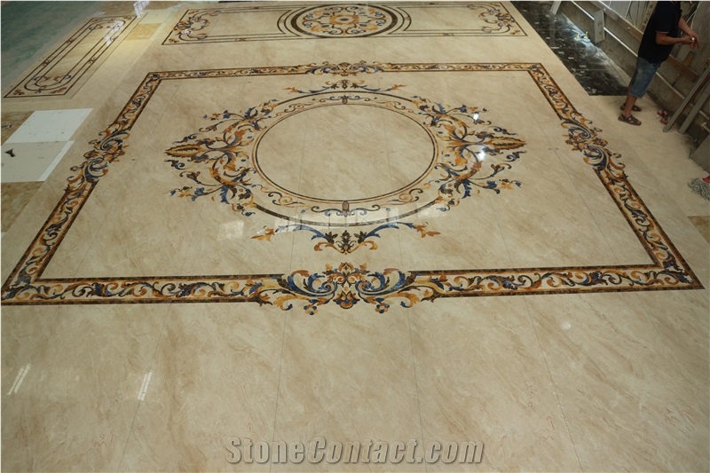 Waterjet Marble Inlay Medallion Carpet Flower Floor Villa