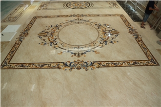 Waterjet Marble Inlay Medallion Carpet Flower Floor Villa
