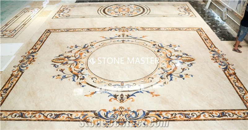 Waterjet Marble Inlay Medallion Carpet Flower Floor Villa