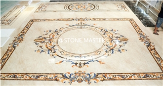 Waterjet Marble Inlay Medallion Carpet Flower Floor Villa