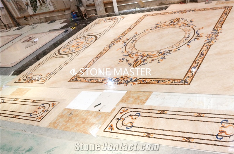 Waterjet Marble Inlay Medallion Carpet Flower Floor Villa
