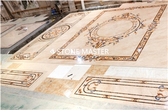 Waterjet Marble Inlay Medallion Carpet Flower Floor Villa