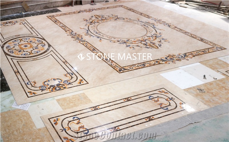 Waterjet Marble Inlay Medallion Carpet Flower Floor Villa