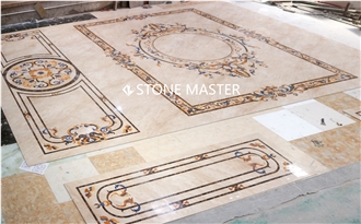 Waterjet Marble Inlay Medallion Carpet Flower Floor Villa