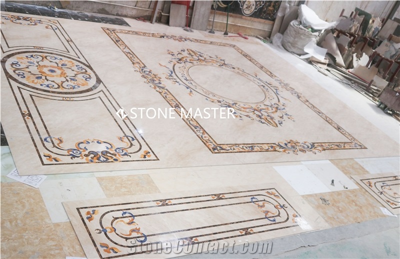 Waterjet Marble Inlay Medallion Carpet Flower Floor Villa