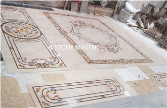 Waterjet Marble Inlay Medallion Carpet Flower Floor Villa