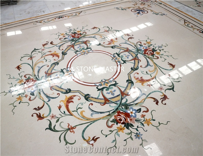 Waterjet Marble Inlay Medallion Classic Carpet Floor