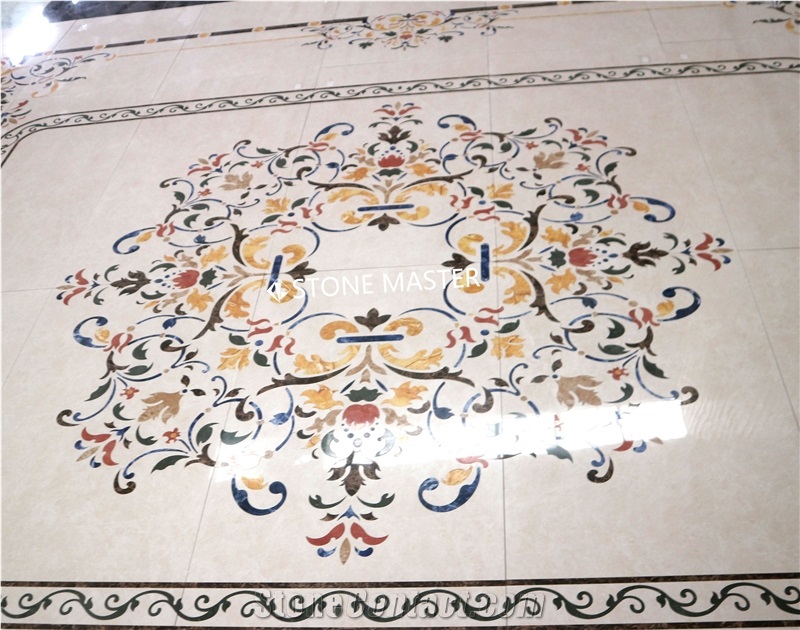 Waterjet Marble Inlay Medallion Flower Floor Villa Carpet