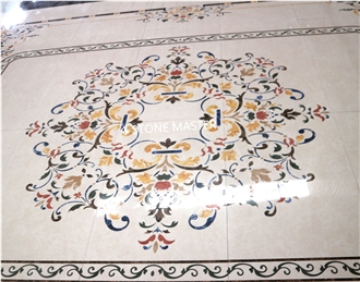 Waterjet Marble Inlay Medallion Flower Floor Villa Carpet