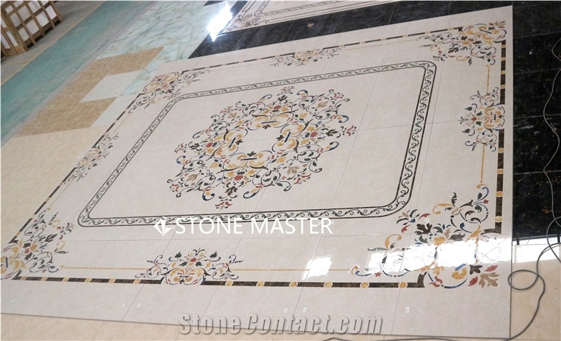 Waterjet Marble Inlay Medallion Flower Floor Villa Carpet