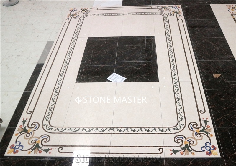 Waterjet Marble Inlay Medallion Flower Floor Villa Carpet