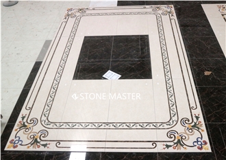 Waterjet Marble Inlay Medallion Flower Floor Villa Carpet