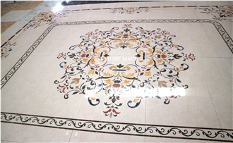 Waterjet Marble Inlay Medallion Flower Floor Villa Carpet
