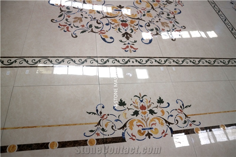 Waterjet Marble Inlay Medallion Flower Floor Villa Carpet