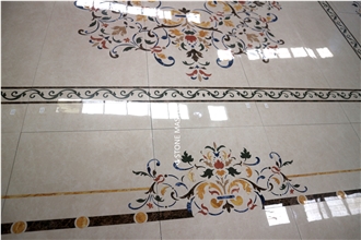 Waterjet Marble Inlay Medallion Flower Floor Villa Carpet