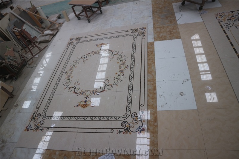 Waterjet Marble Inlay Medallion Flower Floor Villa Carpet