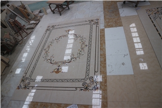 Waterjet Marble Inlay Medallion Flower Floor Villa Carpet