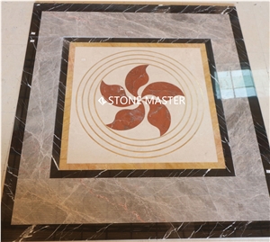 Waterjet Marble Inlay Medallion Small Staircase Entrance