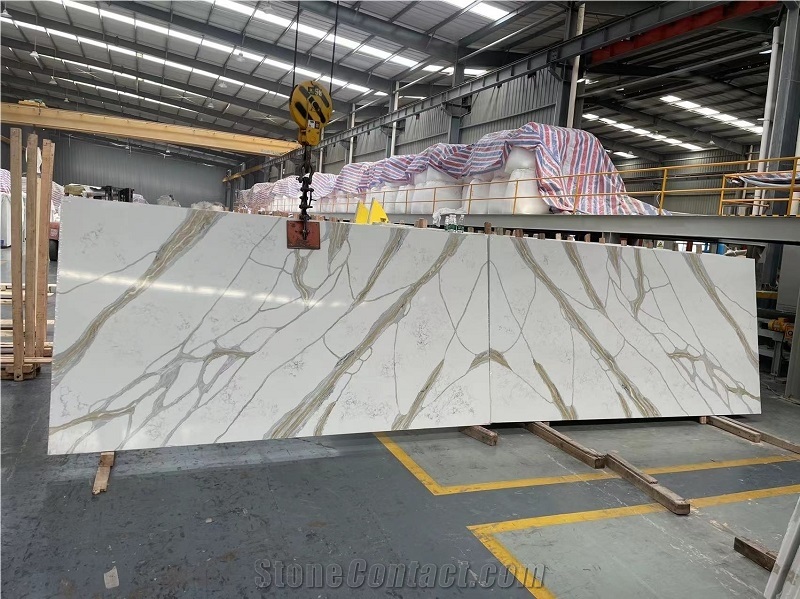 Artificial Stone Calacatta Gold Quartz Slabs For Wall Tile