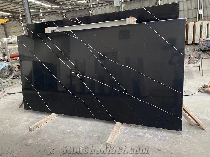 Artificial Stone Calacatta Marble Series Black Quartz Slabs