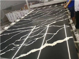 Artificial Stone Calacatta Marble Series Black Quartz Slabs