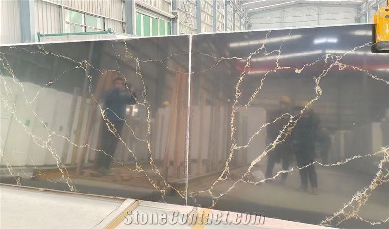 Artificial Stone Calacatta Marble Series Black Quartz Slabs