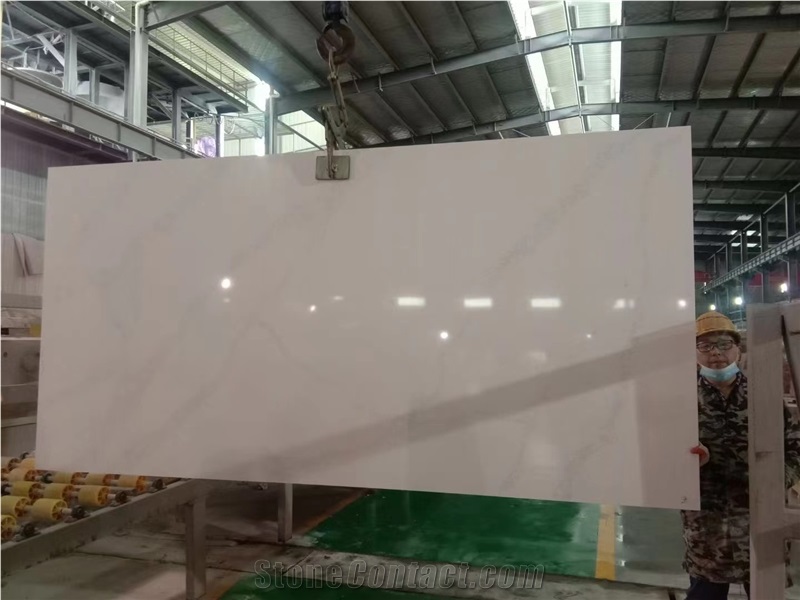 Artificial Stone Grey Veins White Quartz Slabs For Wall
